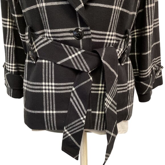 Kasper Womens Black & White Plaid Belted Coat Size 6 - Picture 6 of 7